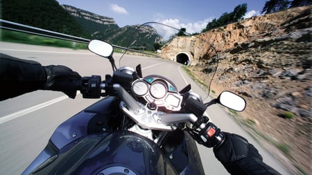 Heaven - motorcyle, sky, blue, road, tunnel, heaven