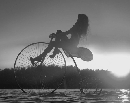 SUNSET - fun, sunset, woman, photography, bw, beauty, bicycle