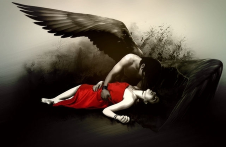 Love is an Angel... - angel, love, red, woman