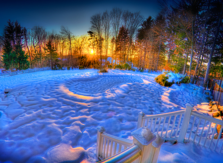 winter light - nature, light, blue, snow, winter, sunset