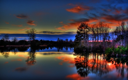 Paulk Lake Sunset - reflections, sky, lake, beautiful, colorful, sunset