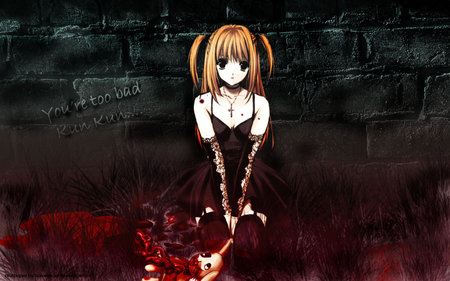 You're too bad Kun Kun - bloody, black dress, blond hair, death note