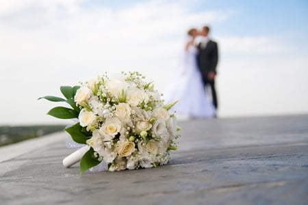 Wedding day - marriage, white, mcouple, wedding, rose, love, flower, bouquet