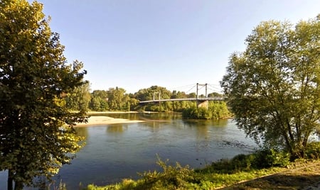 Loire River - france, sky, water, river, bridge, trees