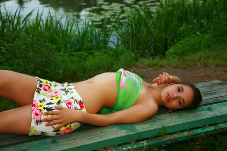 BEAUTY - beauty, nature, body, young, sexy, beautiful, bench, lovely