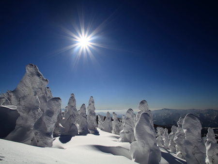 Starbright - shapes, sky, mountain, figures, white, bright, star, evening, snow