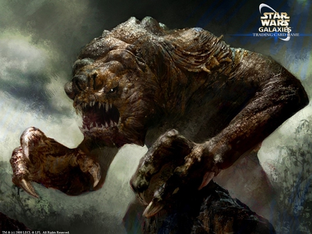 star wars: rancor - teeth, claws, beast, clouds, rocks