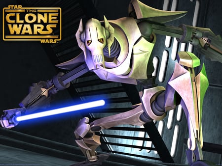 general grievous - light saber, crouching, building, robot