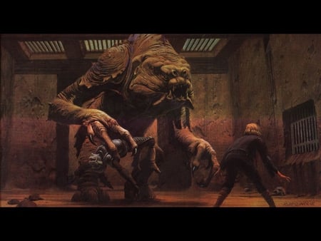 stars wars: rancor - victim, jedi, beast, room