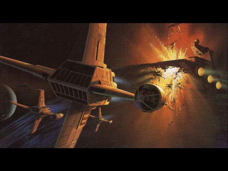 rebel attack - a wings, explosion, star destroyer, fire, planet, death star