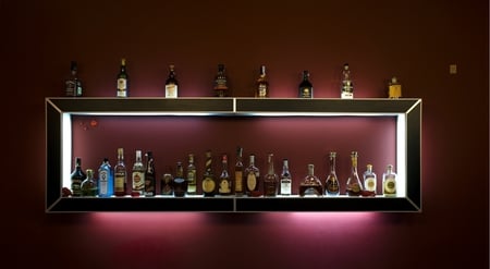 Bar - booze, liquor, shelf, red, alkohol, light, bar