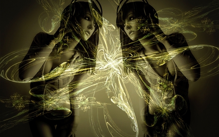 The singing and swinging Twins - woman, abstract, twins, girl, dream, fantasy