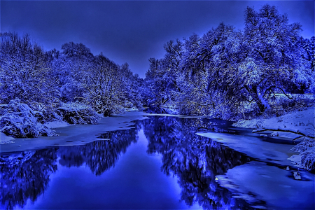 Winter in Sapphire - still, calm, winter, water, blue, beautiful, smooth, silky, cold, peaceful, glass