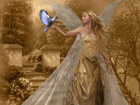 BLUE BIRD - female, blue, wings, fairy, dress, gold, bird