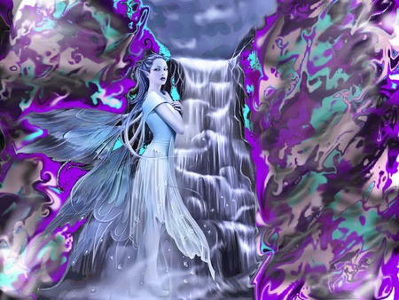 FAIRY - colorful, fairy, waterfall, female