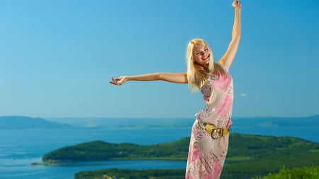 A Smile Makes Everyday Better ! - happy, joy, living, beautiful, girl, smiling, view, sea, hands