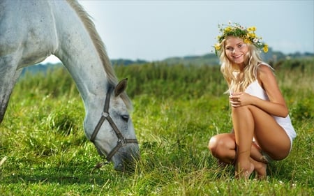 girl - blonde, horse, legs