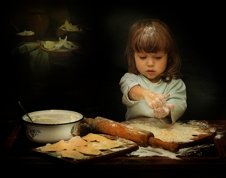 Cute Chef - pretty, rolling, flour, dough, food, girl, chef, bowl, cute, pastry