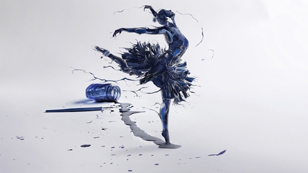 Epitome of Art - pen, ballerina, bottle, blue, beautiful, ink, splas