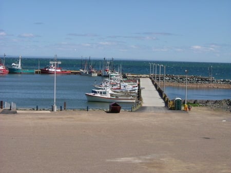 wharf - blue sky, water, boat