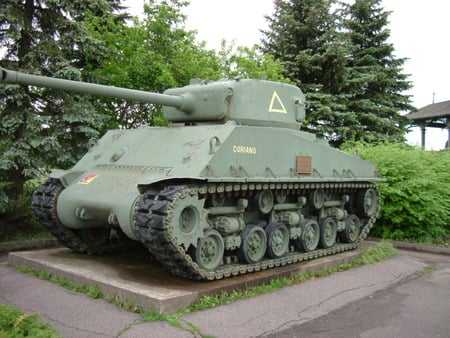 Old army Tank - souvenir, trees, monument, kaki, green, tank