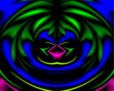 SMILE 2 - monster, mind teaser, computer art, cg, abstract, 3d, blue, green, smile