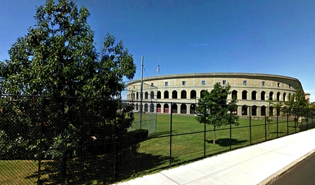 Harvard Stadium - sky, building, ancient, trees, massachusetts, harvard, blue, architecture, stadium