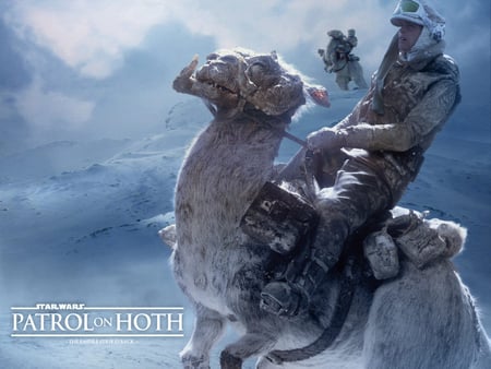 the empire strikes back - han solo, ton tons, snow, clouds, blue sky, luke