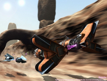 pod racer - rock formations, shadows, blue sky, pod racers, canyon