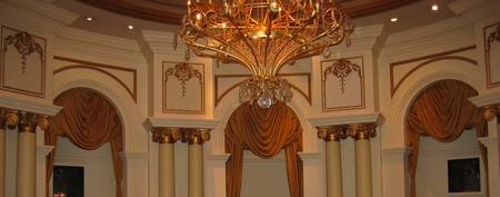 Vegas Architecture with columns - modern, brown, chandelier, light, arches