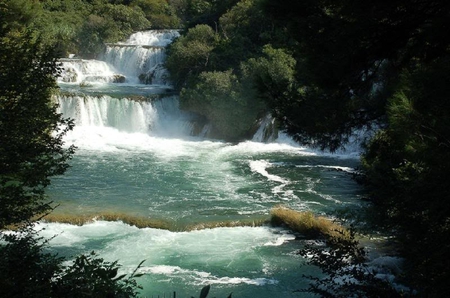 Triple Falls - leaves, water, falls, trees