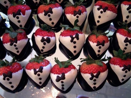 In Their Tuxedo - strawberry, bow, tux, frosting