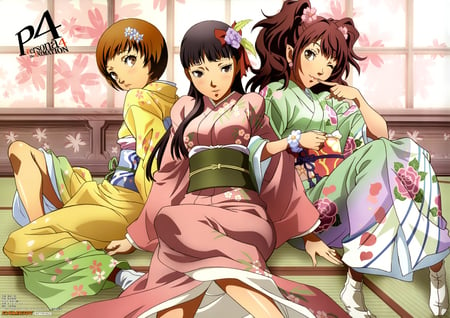 Sweet Girls - kujikawa rise, satonaka chie, persona 4, amagi yukiko, long hair, persona