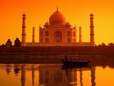 taj mahal at sunset - india, tajmahal, sunset, wonders