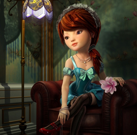 Lolita - pretty, dress, digital art, girl, eye, lovely, flower, lolita, cg, fantasy, graceful, hd, cute, face, 3d, nice