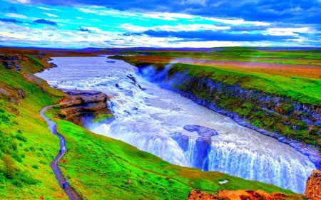 RIVER FALLS - sky, waterfalls, clouds, river