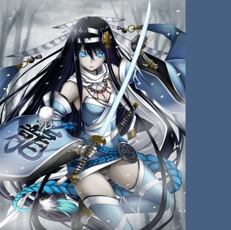 Blue Warrior - female, warrior, blue, beautiful, girl, sword, beauty, dangerous, woman