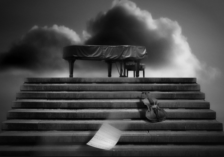 WHEN THE MUSIC STOPS ... - piano, abstract, digital art, music, violin, fantasy