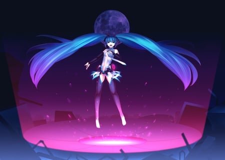 Miku Append - virtual, miku, digital, vocaloids, song, leggings, microphone, singer, cool, pink, headphones, awesome, vocaloid, thighhighs, anime, twintail, blue, cg, clouds, stunning, aqua hair, hatsune, black, cute, beautiful, amazing, girl, stars, anime girl, white, stockings, light, program, aqua eyes, artistic, pretty, glow, aqua, thigh highs, beauty, art, diva, twin tail, sky, nice, moon, idol, headset, music, hatsune miku