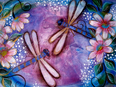 MOONFLIES - flowers, fabric, insects, wallaper