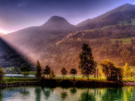 Amazing nature - nature, lake, mountain, tree, grass