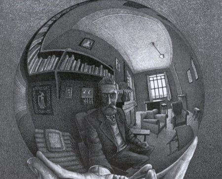 m.c. escher - drawing, 3d, hands, famous