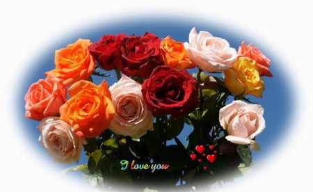 ROSES OF LOVE - orange, yellow, pink, red