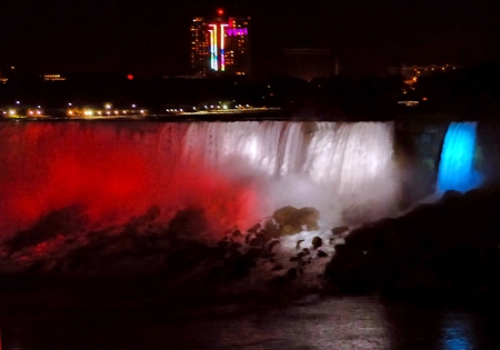 Waterfall at Night - at night, picture, beautiful, colors, waterfall