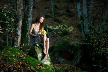 Forests beauty - hd wallpaper, beauty, beautiful, dark, girl, hd, night, dress, forests, lovely, sexy, female, trees, woman