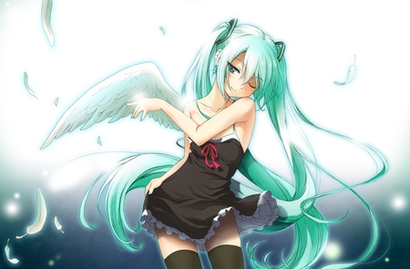 Fun! - pretty, fun, female, beautiful, girl, hatsune miku, long hair, angel wings, woman, blue hair