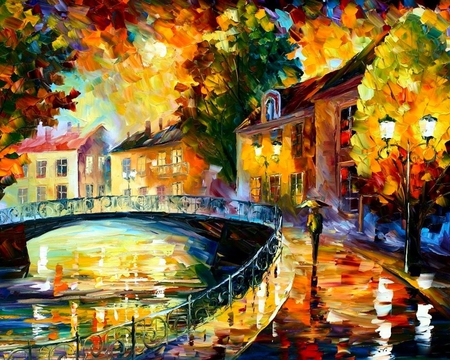 Rain Painting - rain, wet, colorful, drawing, hd, painting, cool, umbrella, beautiful, man, color, bridge