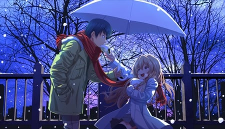 Eat! - girl, snow, boy, anime, food