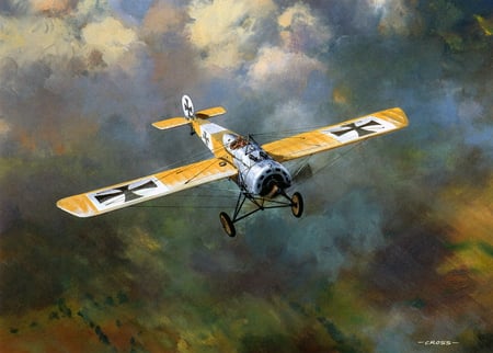 In The Skies of World War I - german, plane, drawing, airplane, antique, world, painting, art, war, vintage, classic, monoplane