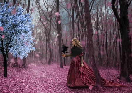 Alice and the mystery tree - woman, beauty, trees, female, girl, forests, plants, nature, beautiful, leaves